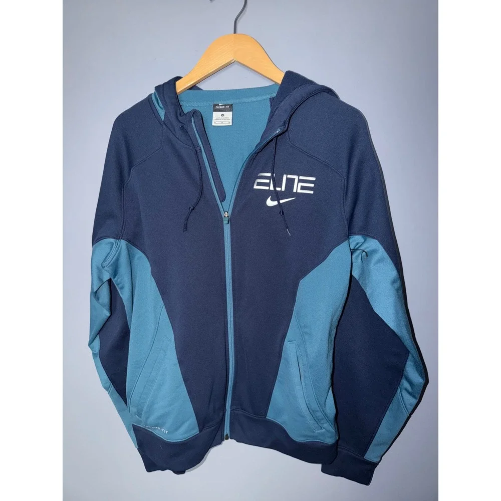 Nike Elite Therma-FIT Basketball Hoodie Mens Medium Blue Full Zip Sweatshirt